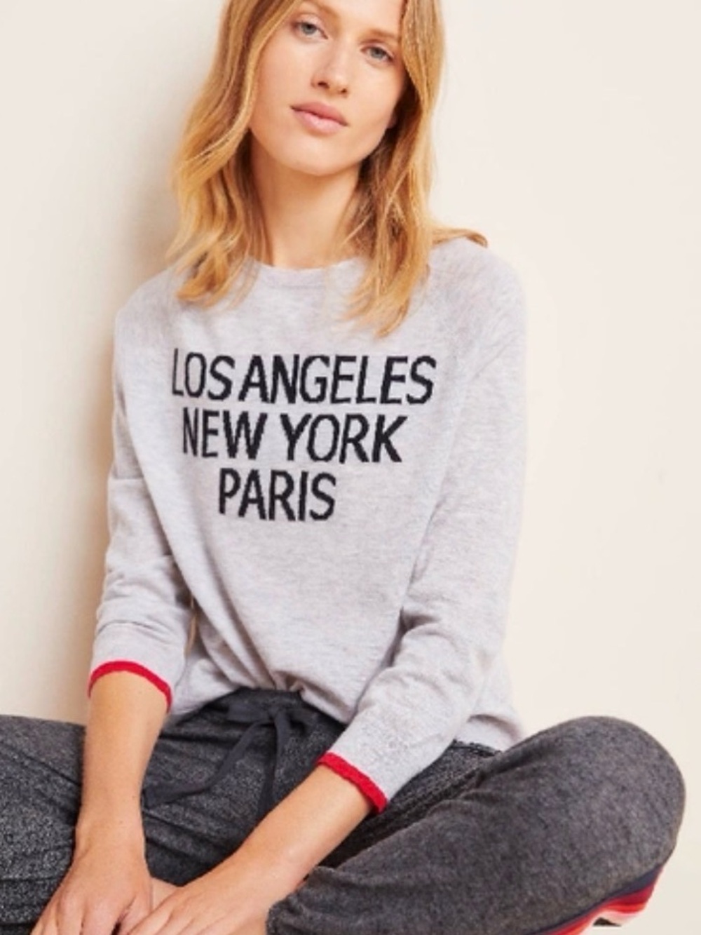 Sundry Anthro Sweater Los Angeles New York Paris Crewneck Wool/Cashmere XS-S